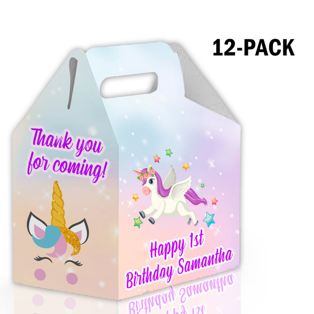 Unicorn Candy Gable Box for Birthday Party Favors 12 Pack - 4.4x4.5in
