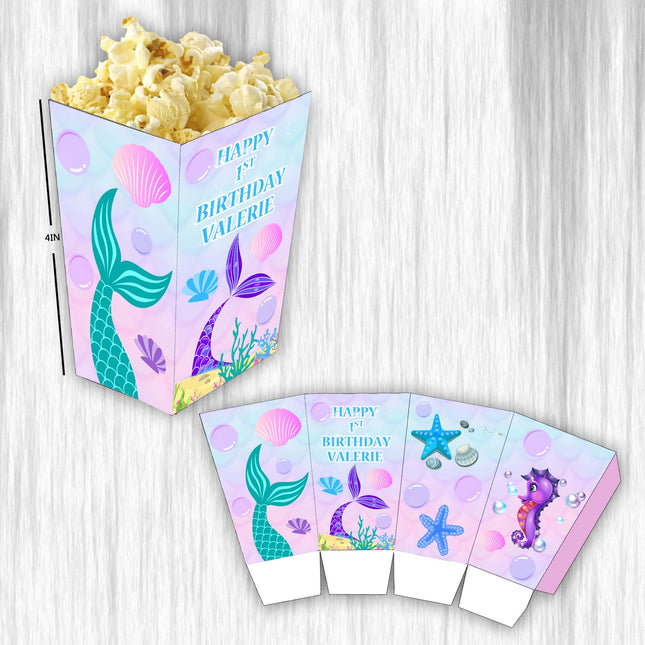 Mermaid Tail Popcorn Box for Birthday Party Candy Snack Favor - Digital and physical Options