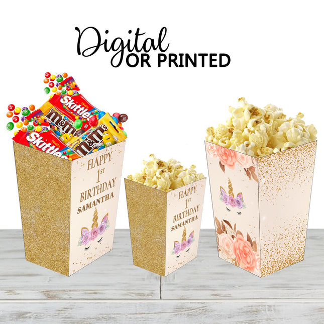 Unicorn Face Popcorn Box for Birthday Party Candy Snack Favor - Digital and physical Options