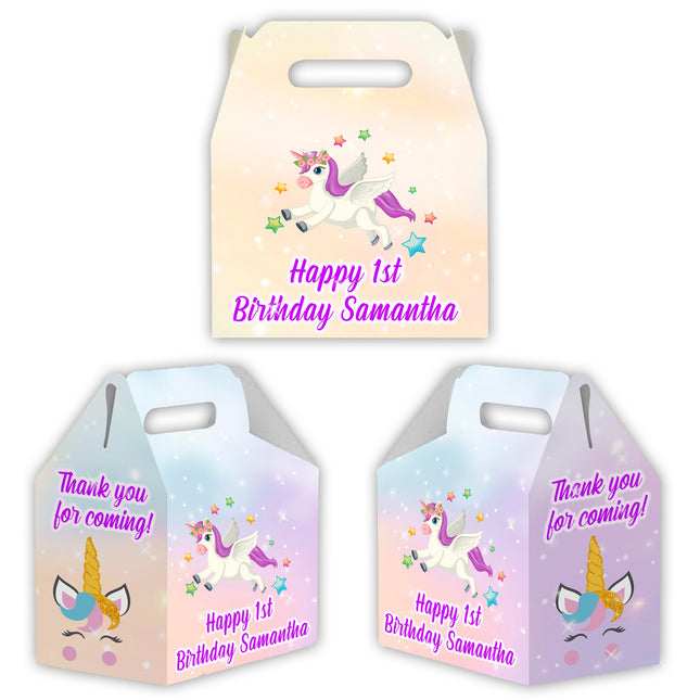 Unicorn Candy Gable Box for Birthday Party Favors 12 Pack - 4.4x4.5in