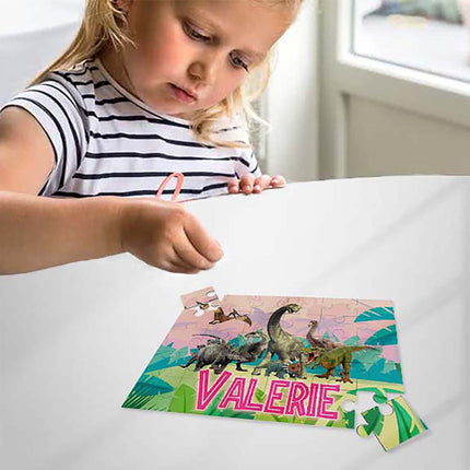 Dinosaurs Puzzle with Name Kids Jigsaw Gift Son Daughter Birthday | 30pcs 7.5x9.5in #Pink