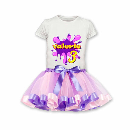 Slime Birthday Girl Outfit Shirt or Onesie and Skirt Tutu for Party and Photo Shoot