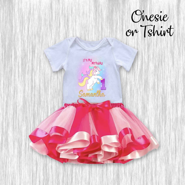 Unicorn Birthday Girl Outfit Shirt or Onesie and Skirt Tutu for Party and Photo Shoot