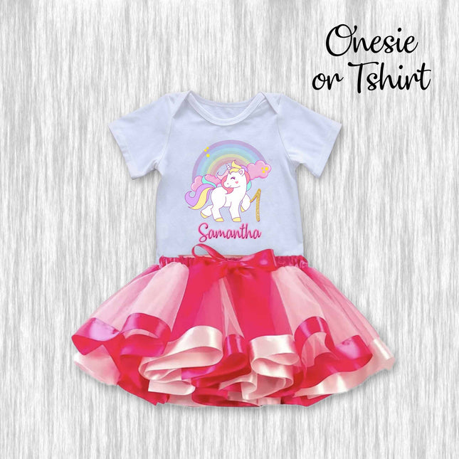 Unicorn Birthday Girl Outfit Shirt or Onesie and Skirt Tutu for Party and Photo Shoot #Style 2