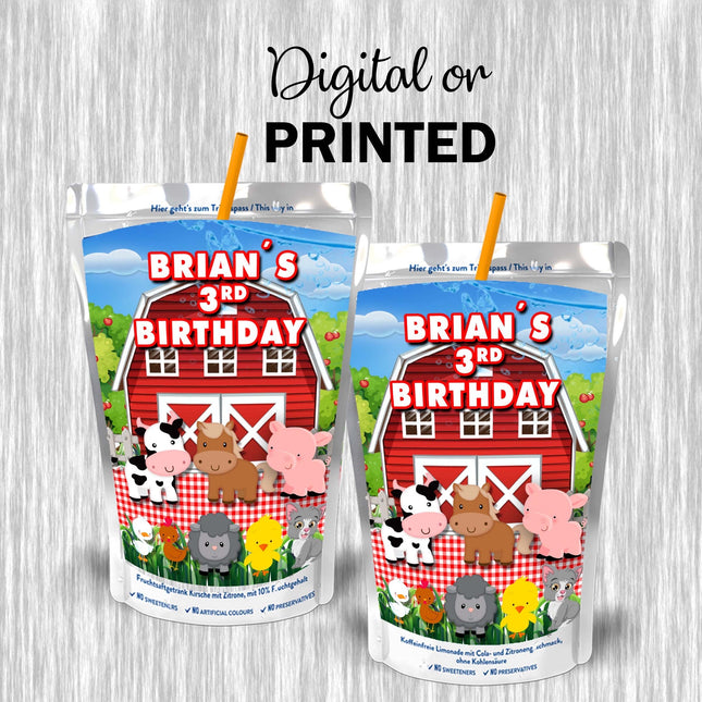 Farm Juice Pouch Label Sticker or Complete Custom Juice Pouches for Kids Birthday Party Favor Decor