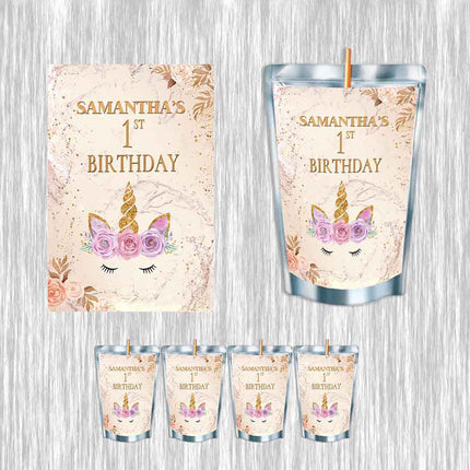 Unicorn Face Juice Pouch Label Sticker or Complete Custom Juice Pouches for Kids Birthday Party Favor Decor