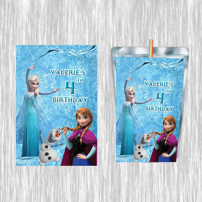 Frozen Juice Pouch Label Sticker or Complete Custom Juice Pouches for Kids Birthday Party Favor Decor