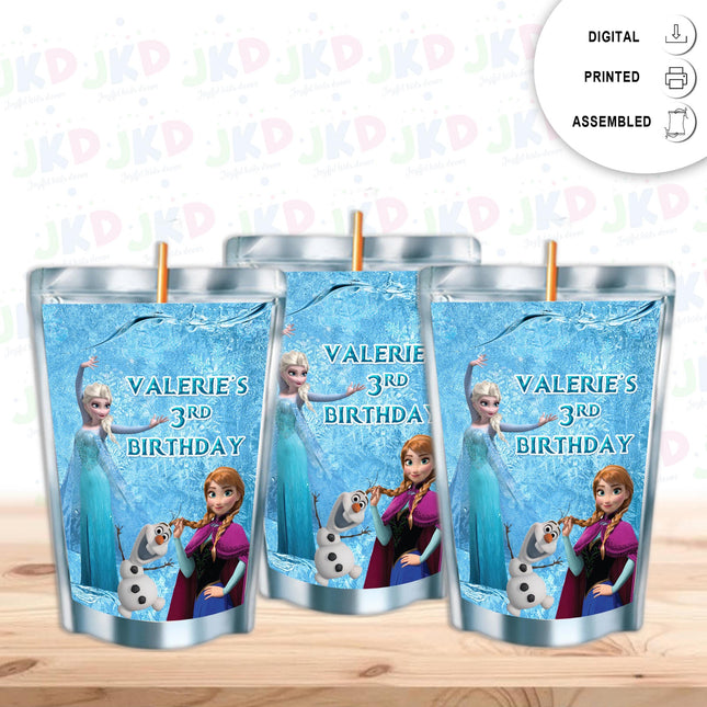 Frozen Juice Pouch Label Sticker or Complete Custom Juice Pouches for Kids Birthday Party Favor Decor