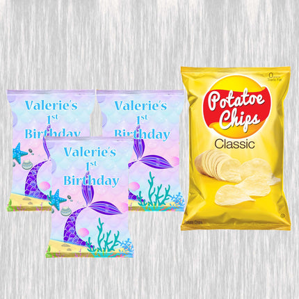 Mermaid Tail Chip Bags Label for Kids Birthday Party Favor Decor, Stickers or Finished Options
