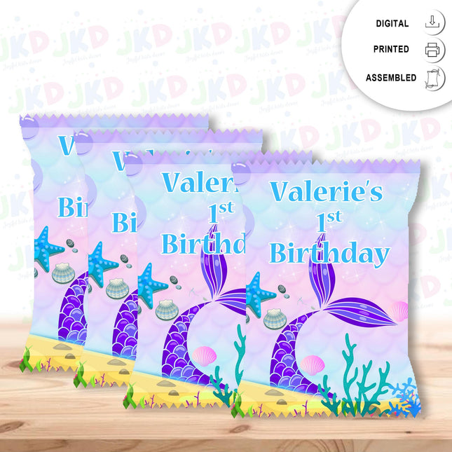 Mermaid Tail Chip Bags Label for Kids Birthday Party Favor Decor, Stickers or Finished Options