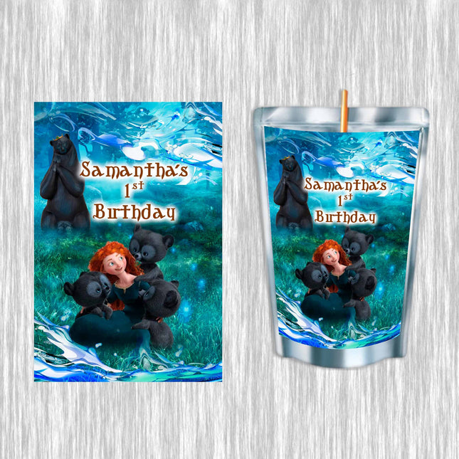 Brave Juice Pouch Label Sticker or Complete Custom Juice Pouches for Kids Birthday Party Favor Decor