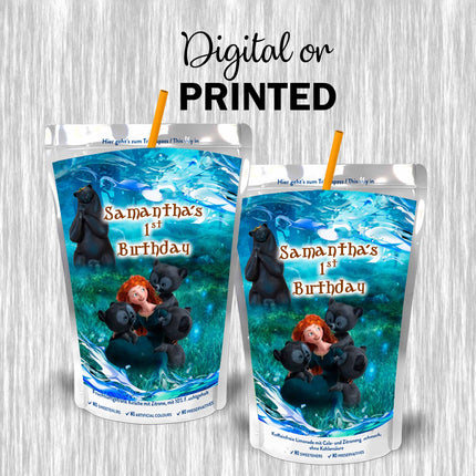 Brave Juice Pouch Label Sticker or Complete Custom Juice Pouches for Kids Birthday Party Favor Decor