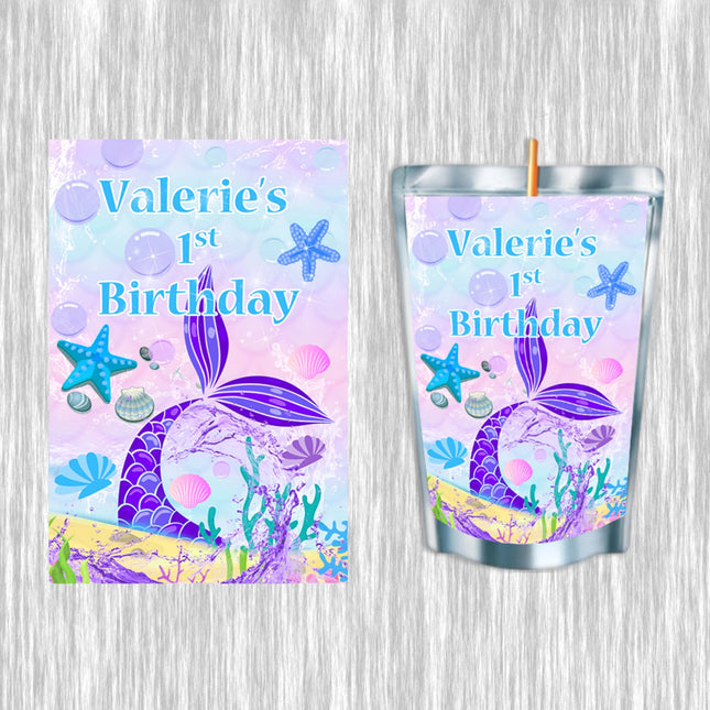 Mermaid Tail Juice Pouch Label Sticker or Complete Custom Juice Pouches for Kids Birthday Party Favor Decor