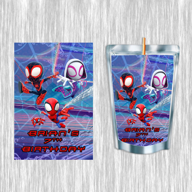 Spidey Juice Pouch Label Sticker or Complete Custom Juice Pouches for Kids Birthday Party Favor Decor