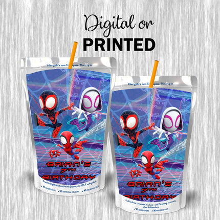 Spidey Juice Pouch Label Sticker or Complete Custom Juice Pouches for Kids Birthday Party Favor Decor