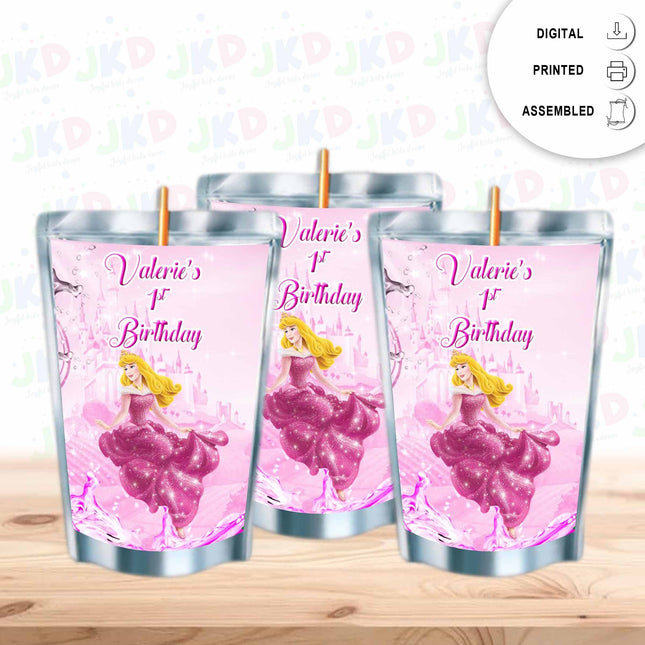 Sleeping Beauty Juice Pouch Label Sticker or Complete Custom Juice Pouches for Kids Birthday Party Favor Decor