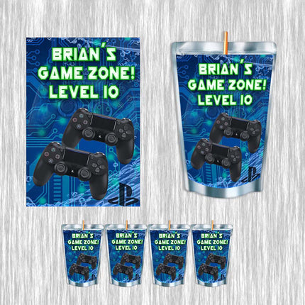 Video Game Juice Pouch Label Sticker or Complete Custom Juice Pouches for Kids Birthday Party Favor Decor