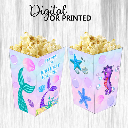 Mermaid Tail Popcorn Box for Birthday Party Candy Snack Favor - Digital and physical Options