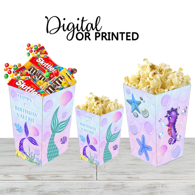 Mermaid Tail Popcorn Box for Birthday Party Candy Snack Favor - Digital and physical Options