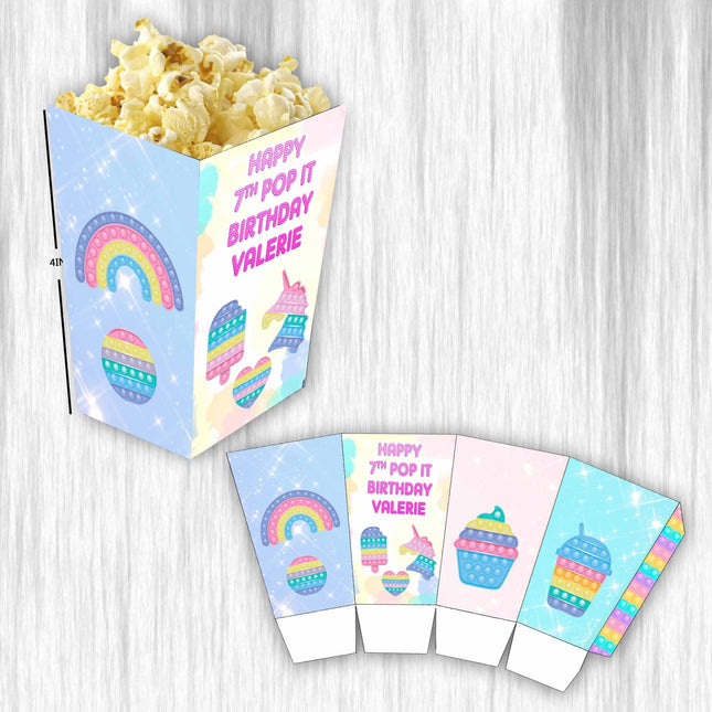 Pop It Popcorn Box for Birthday Party Candy Snack Favor Rainbow - Digital and physical Options