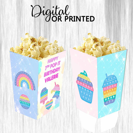 Pop It Popcorn Box for Birthday Party Candy Snack Favor Rainbow - Digital and physical Options