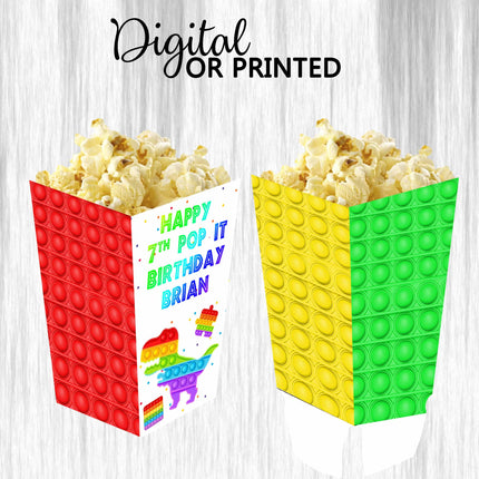 Pop It Popcorn Box for Birthday Party Candy Snack Favor - Digital and physical Options