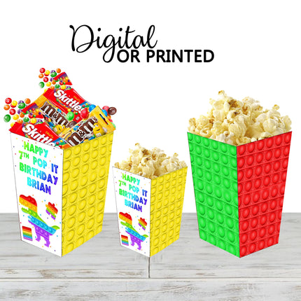 Pop It Popcorn Box for Birthday Party Candy Snack Favor - Digital and physical Options