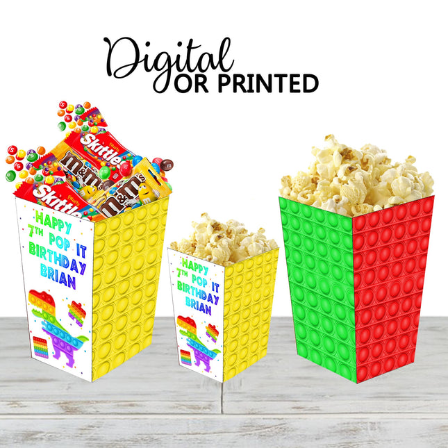 Pop It Popcorn Box for Birthday Party Candy Snack Favor - Digital and physical Options