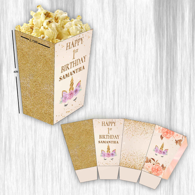 Unicorn Face Popcorn Box for Birthday Party Candy Snack Favor - Digital and physical Options