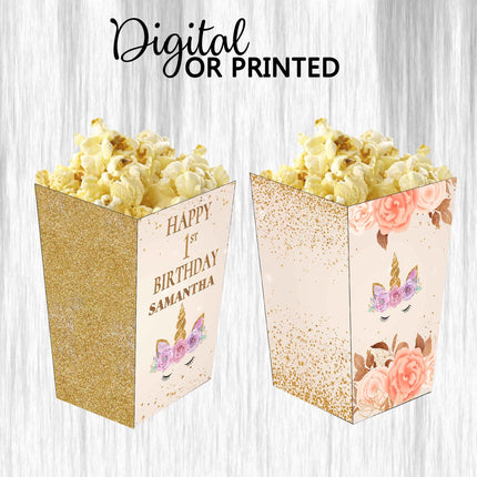 Unicorn Face Popcorn Box for Birthday Party Candy Snack Favor - Digital and physical Options