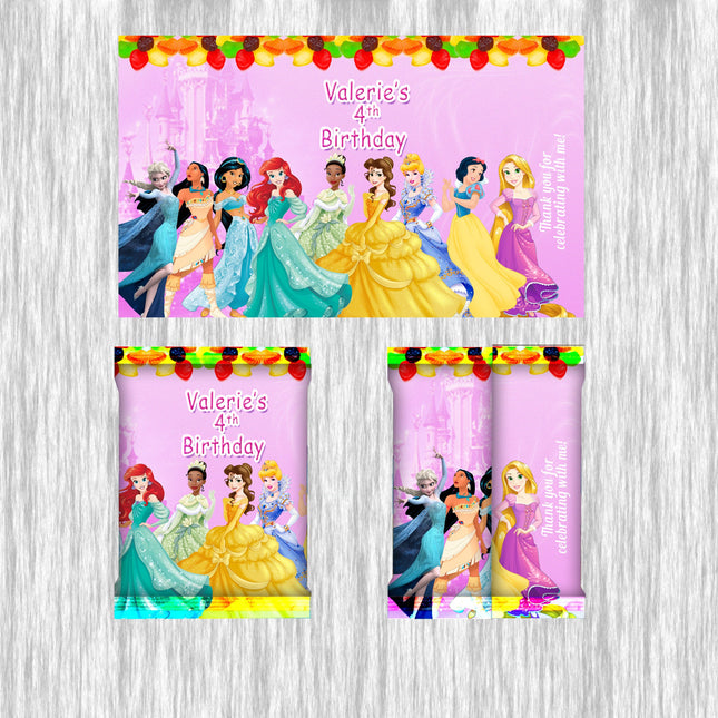 Princesses Fruit Snack Label Sticker for Kids Birthday Party Favor Decor Custom Physical Product