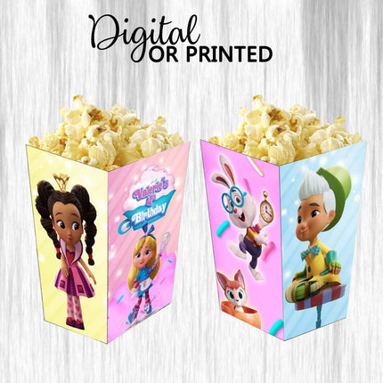 Alice Bakery Popcorn Box for Birthday Party Candy Snack Favor - Digital and physical Options