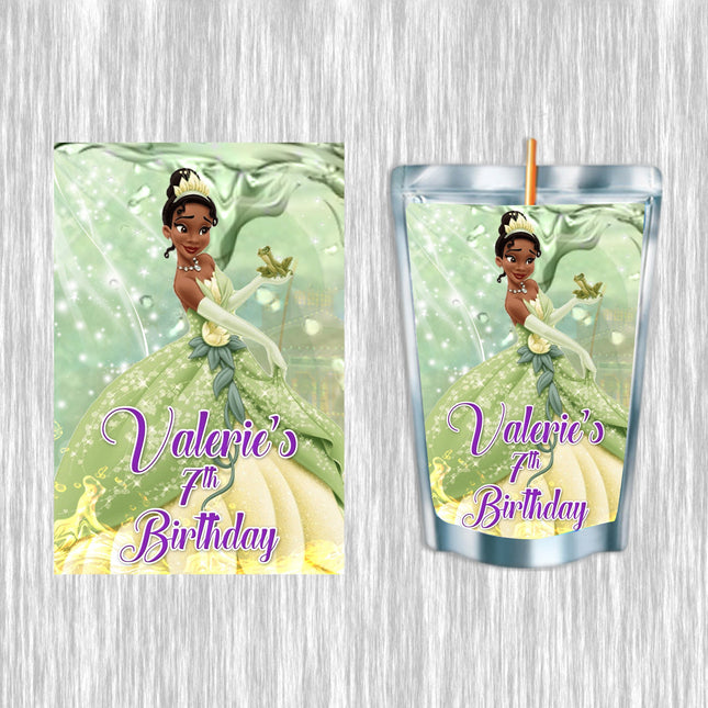 Tiana Juice Pouch Label Sticker or Complete Custom Juice Pouches for Kids Birthday Party Favor Decor