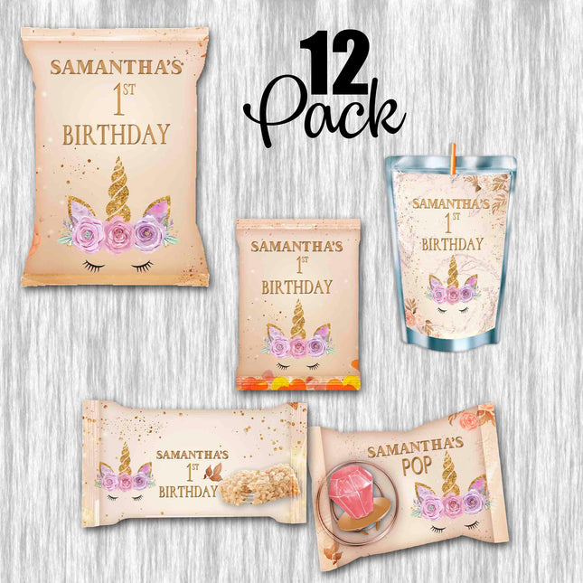 Unicorn Face Party Snacks Favor for Birthday Bundle Labels or Finished Snacks