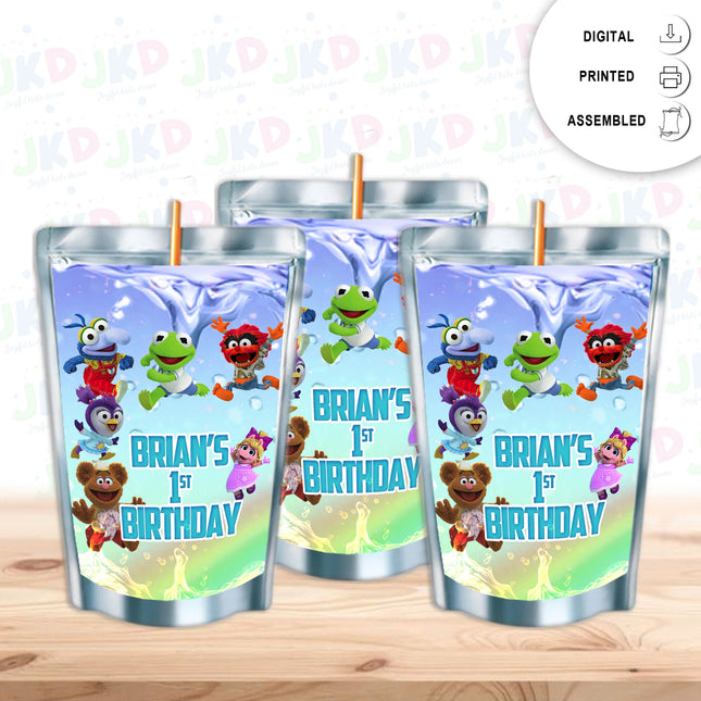 Muppet Babies Juice Pouch Label Sticker for Kids Birthday Party Favor Decor - Digital and physical options #Blue