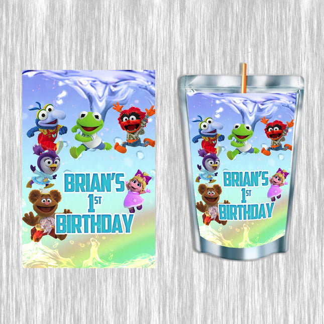 Muppet Babies Juice Pouch Label Sticker for Kids Birthday Party Favor Decor - Digital and physical options #Blue