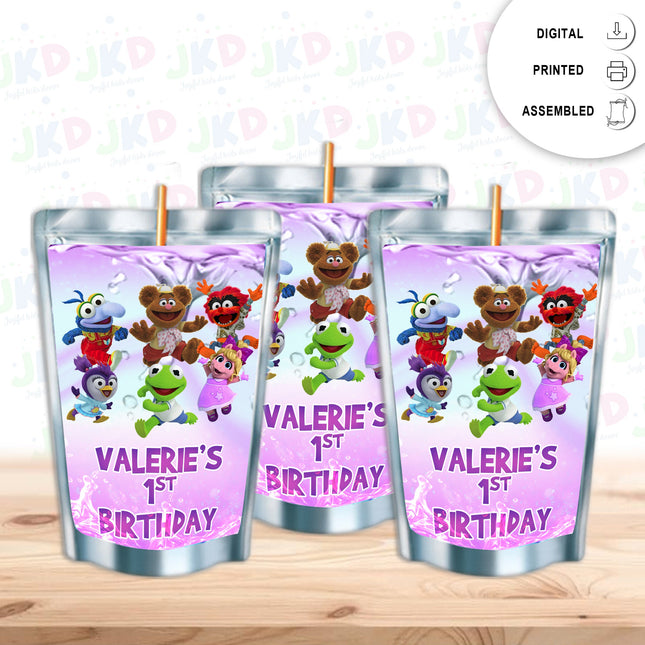 Muppet Babies Juice Pouch Label Sticker for Kids Birthday Party Favor Decor - Digital and physical options #Pink