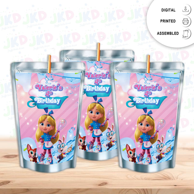 Alice BakeryJuice Pouch Label Sticker or Complete Custom Juice Pouches for Kids Birthday Party Favor Decor