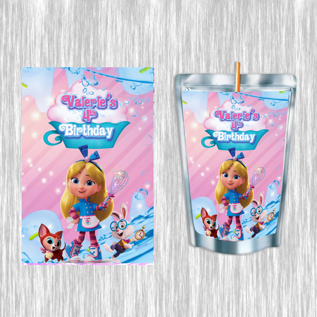 Alice BakeryJuice Pouch Label Sticker or Complete Custom Juice Pouches for Kids Birthday Party Favor Decor