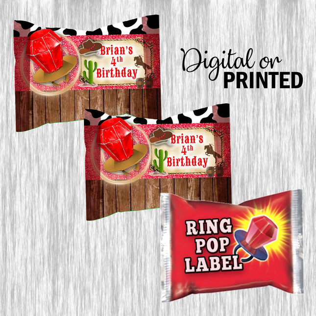 Cowboy Ring Pop Label Sticker for Birthday Party Candy Favor - Digital, Stickers or Finished Options