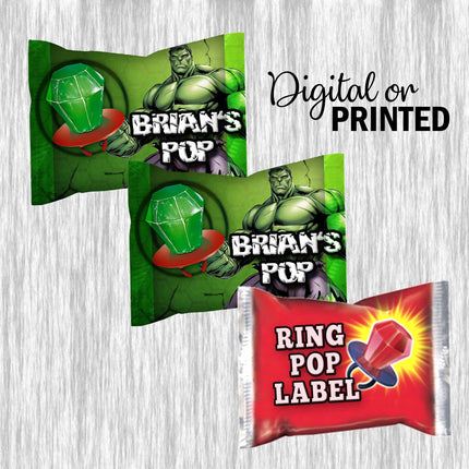 Hulk Ring Pop Label Sticker for Birthday Party Candy Favor - Digital, Stickers or Finished Options