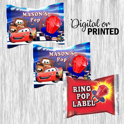 Cars Ring Pop Label Sticker for Birthday Party Candy Favor - Digital, Stickers or Finished Options