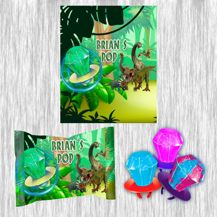 Dinosaurs Ring Pop Label Sticker for Birthday Party Candy Favor - Digital, Stickers or Finished Options