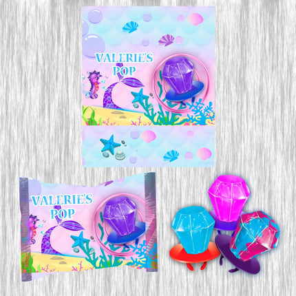 Mermaid Tail Ring Pop Label Sticker for Birthday Party Candy Favor - Digital, Stickers or Finished Options
