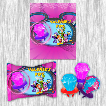Minnie Roadster Racers Ring Pop Label Sticker for Birthday Party Candy Favor - Digital, Stickers or Finished Options
