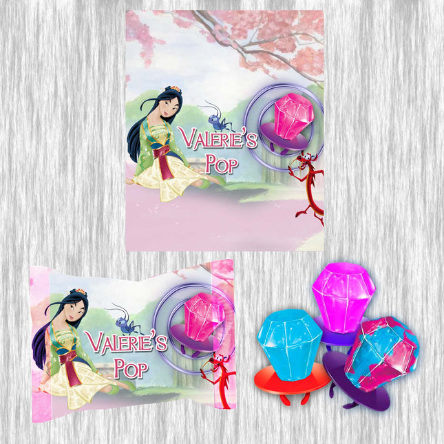 Mulan Ring Pop Label Sticker for Birthday Party Candy Favor - Digital, Stickers or Finished Options