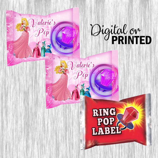 Sleeping Beauty Ring Pop Label Sticker for Birthday Party Candy Favor - Digital, Stickers or Finished Options