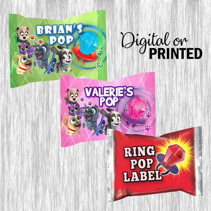 Puppy Dog Pals Ring Pop Label Sticker for Birthday Party Candy Favor - Digital, Stickers or Finished Options #Pink