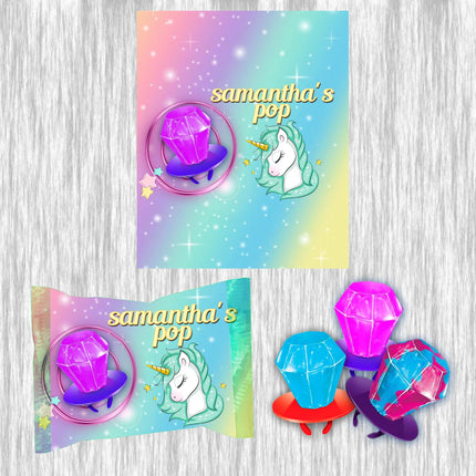 Unicorn Ring Pop Label Sticker for Birthday Party Candy Favor - Digital, Stickers or Finished Options
