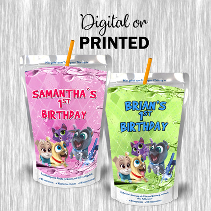 Puppy Dog Pals Juice Pouch Label Sticker for Kids Birthday Party Favor Decor - Digital and physical options #Pink